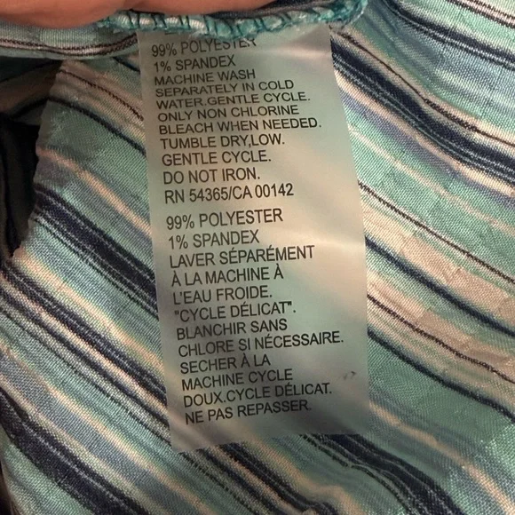 Allison Daley Teal Stripe Button Front Shirt 3/4 Sleeve Collared Blouse 12 - Picture 6 of 7